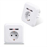 Розетка c USB белая (круглый край, заземление, со шторками, 2 разъема usb, рамка)